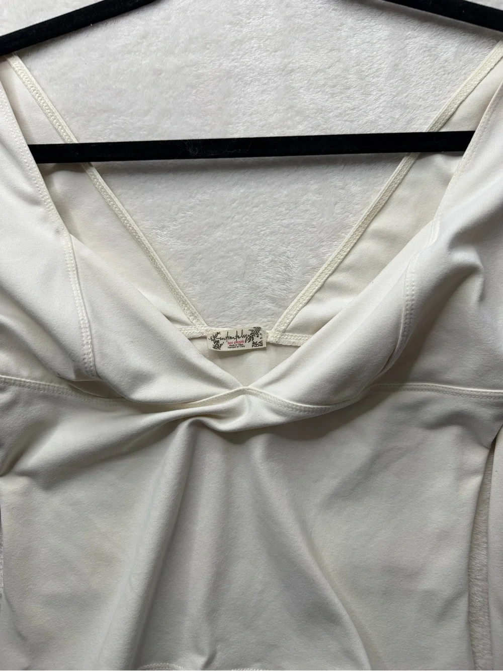 Free People - Cream V-Neck Long Sleeve Fitted Top